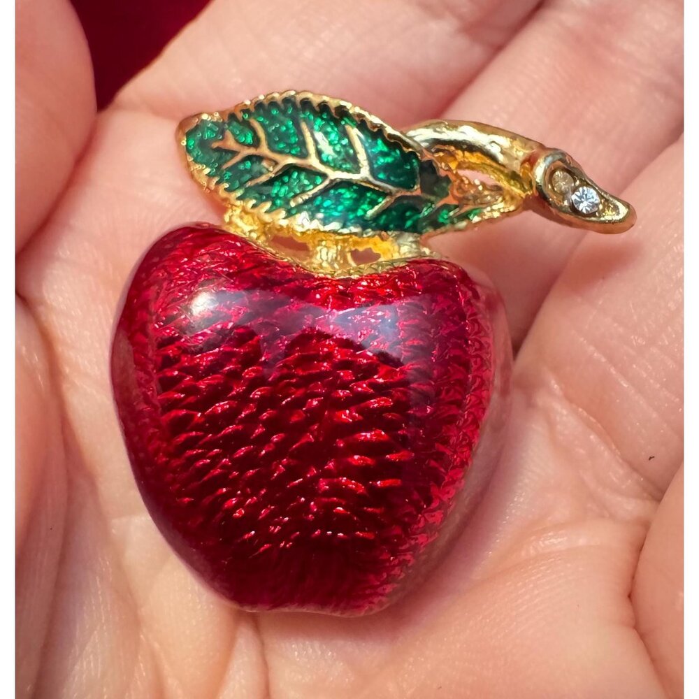 Apple Brooch Vintage Red Enamel Fruit Pin